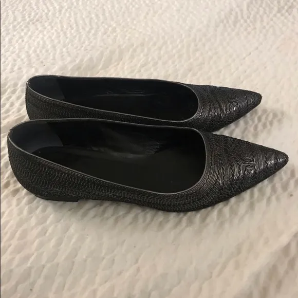 Jil Sander silver Pointed Toe Small heeledFlats embroidered silver size 36.5