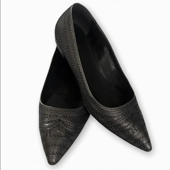 Jil Sander silver Pointed Toe Small heeledFlats embroidered silver size 36.5