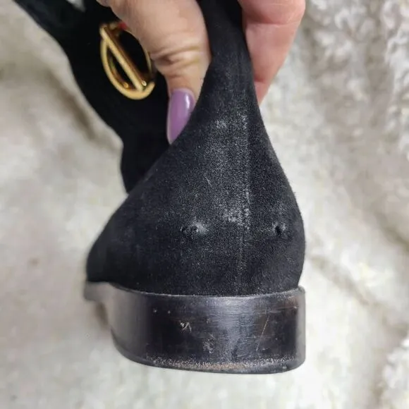 Jimmy Choo Black Suede Leather Mid Calf Fur Lined Boots sz‎ 36.5