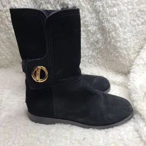 Jimmy Choo Black Suede Leather Mid Calf Fur Lined Boots sz‎ 36.5
