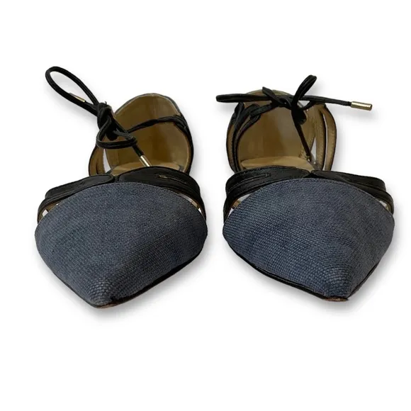 Jimmy Choo Canvas and Leather D’Orsay Pointy Flat Shoes