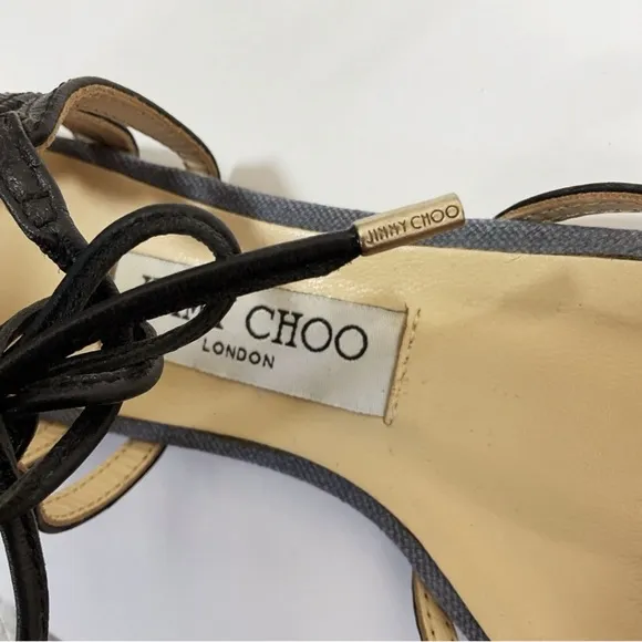 Jimmy Choo Canvas and Leather D’Orsay Pointy Flat Shoes