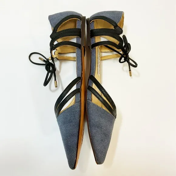Jimmy Choo Canvas and Leather D’Orsay Pointy Flat Shoes