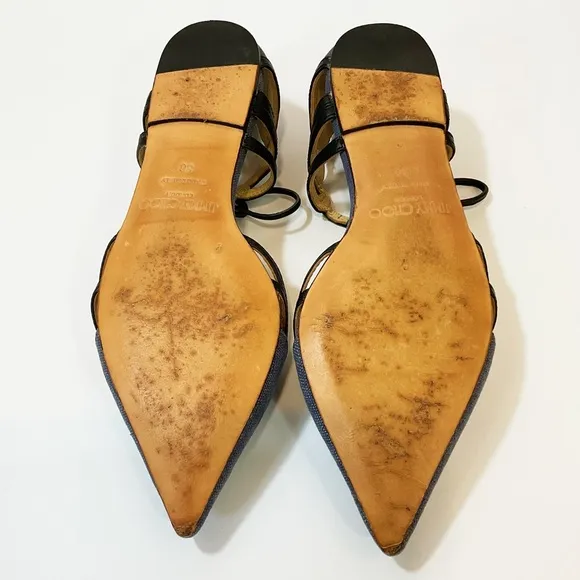 Jimmy Choo Canvas and Leather D’Orsay Pointy Flat Shoes