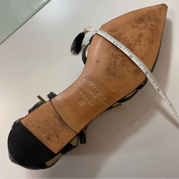 Jimmy Choo Canvas and Leather D’Orsay Pointy Flat Shoes