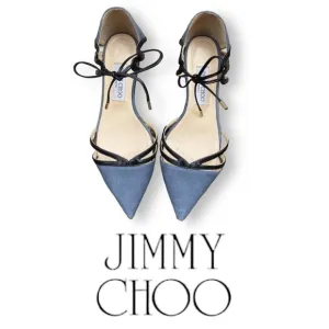 Jimmy Choo Canvas and Leather D’Orsay Pointy Flat Shoes