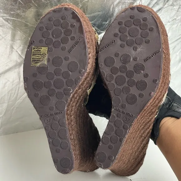 Jimmy Choo Canvas Colorblock Pattern Espadrilles Wedge Heels
