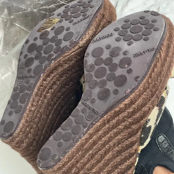 Jimmy Choo Canvas Colorblock Pattern Espadrilles Wedge Heels