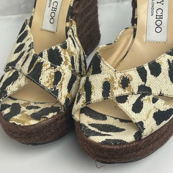 Jimmy Choo Canvas Colorblock Pattern Espadrilles Wedge Heels