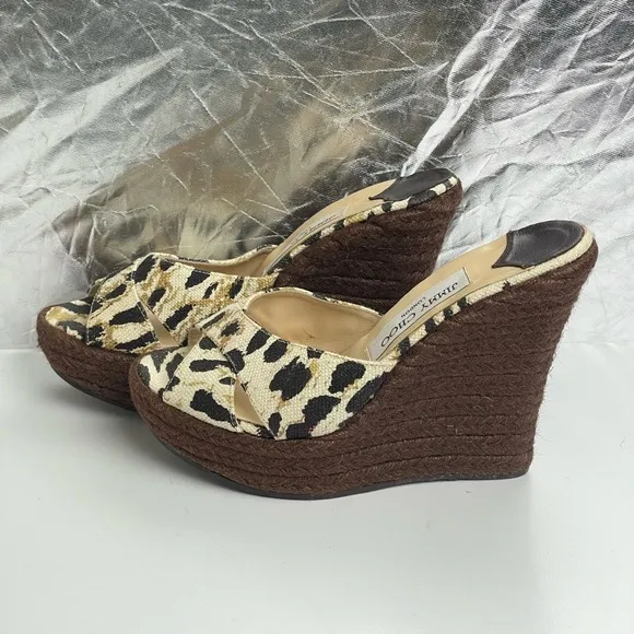 Jimmy Choo Canvas Colorblock Pattern Espadrilles Wedge Heels