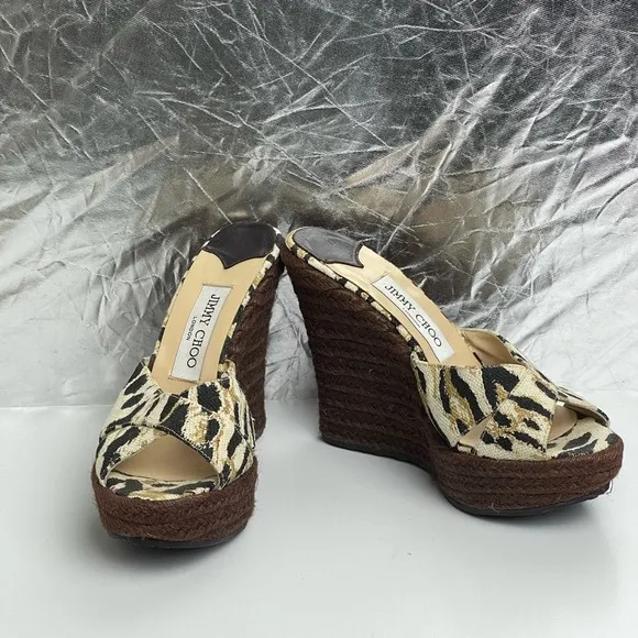 Jimmy Choo Canvas Colorblock Pattern Espadrilles Wedge Heels