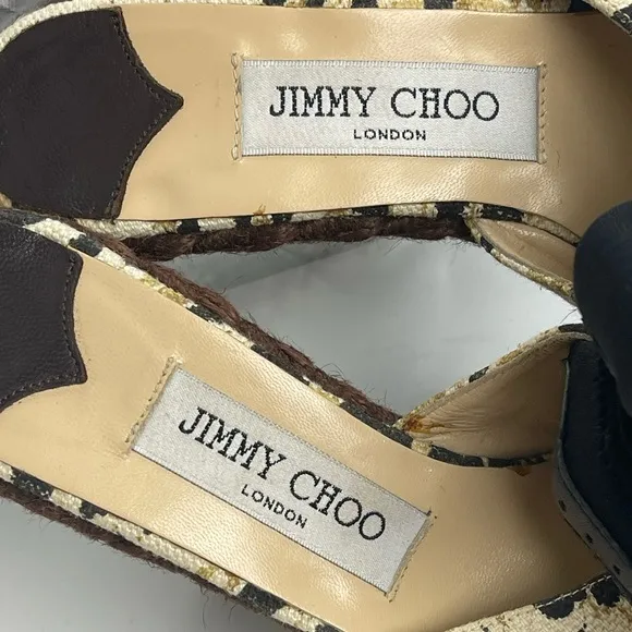 Jimmy Choo Canvas Colorblock Pattern Espadrilles Wedge Heels