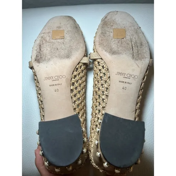 Jimmy Choo Dellena Flats Pink Nappa Leather Pearl Studs Size 9 | Box Included