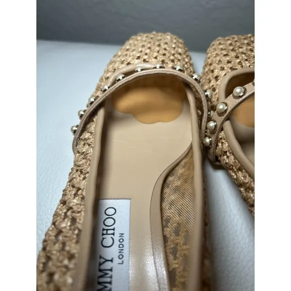 Jimmy Choo Dellena Flats Pink Nappa Leather Pearl Studs Size 9 | Box Included