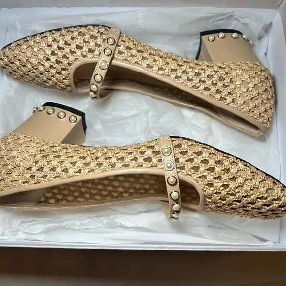 Jimmy Choo Dellena Flats Pink Nappa Leather Pearl Studs Size 9 | Box Included