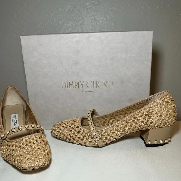 Jimmy Choo Dellena Flats Pink Nappa Leather Pearl Studs Size 9 | Box Included