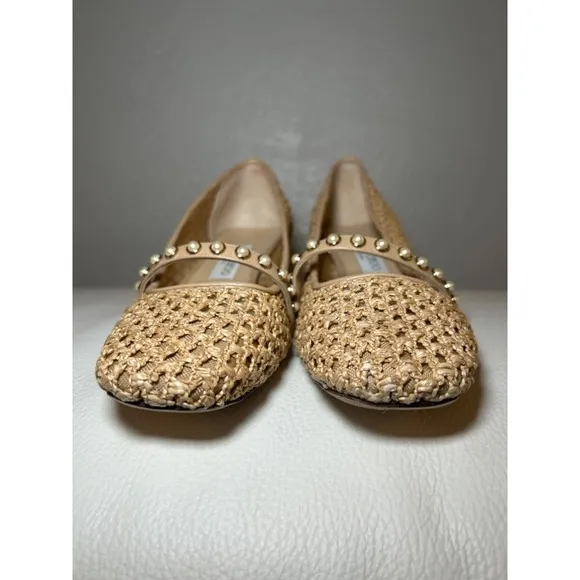 Jimmy Choo Dellena Flats Pink Nappa Leather Pearl Studs Size 9 | Box Included