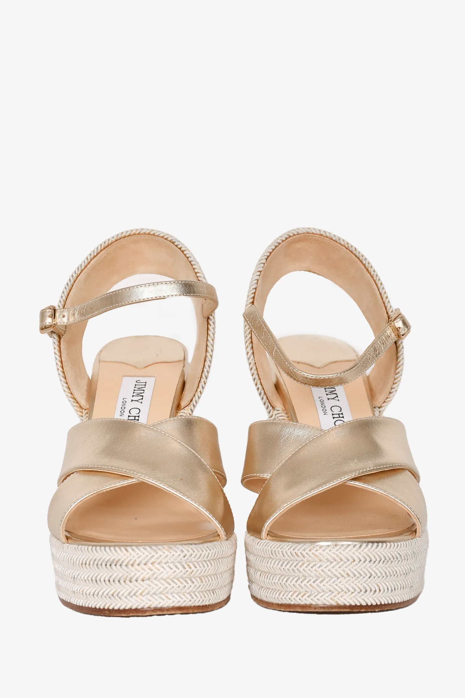 Jimmy Choo Gold Leather Wedge Espadrilles Size 37