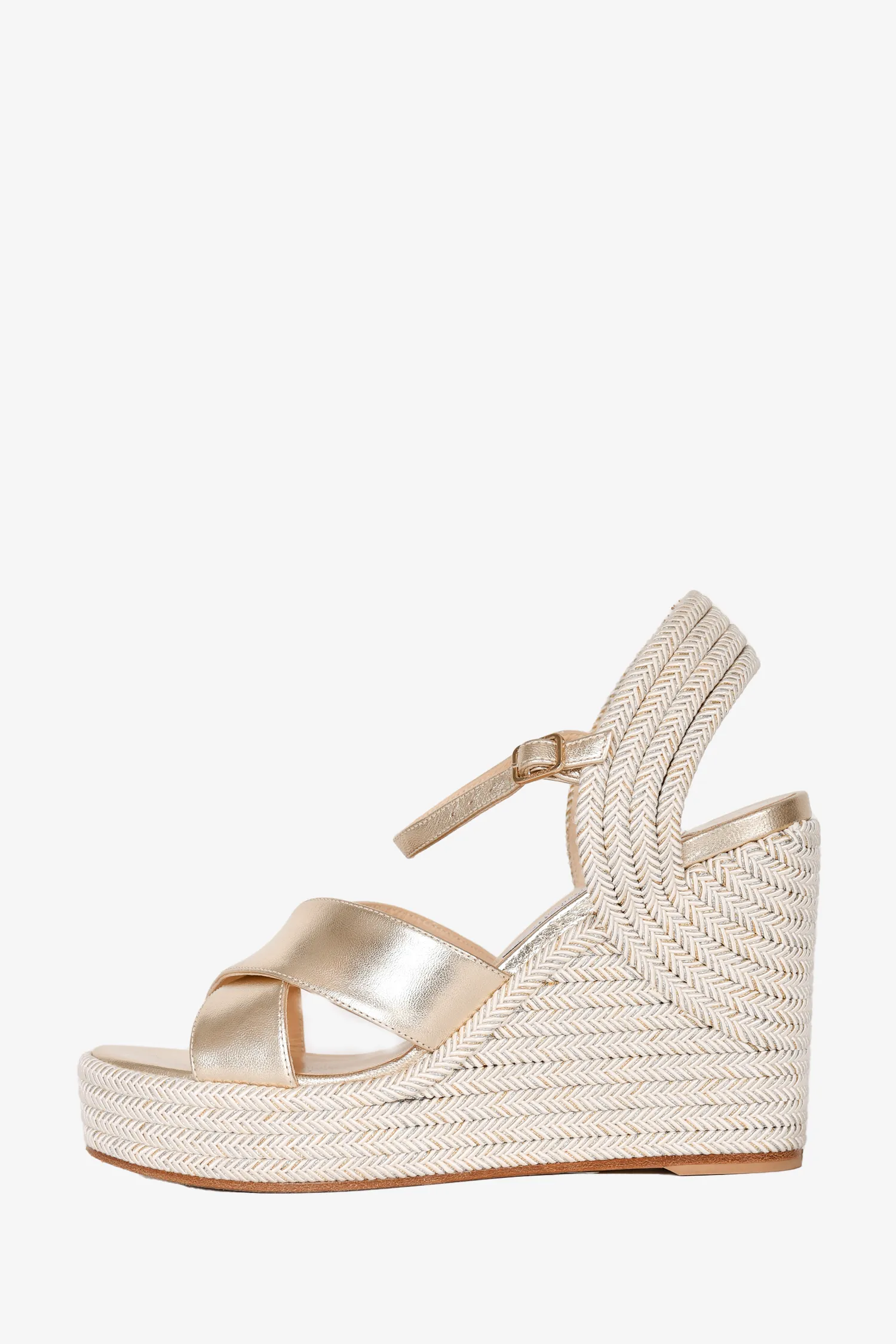 Jimmy Choo Gold Leather Wedge Espadrilles Size 37