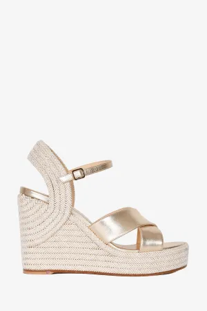 Jimmy Choo Gold Leather Wedge Espadrilles Size 37