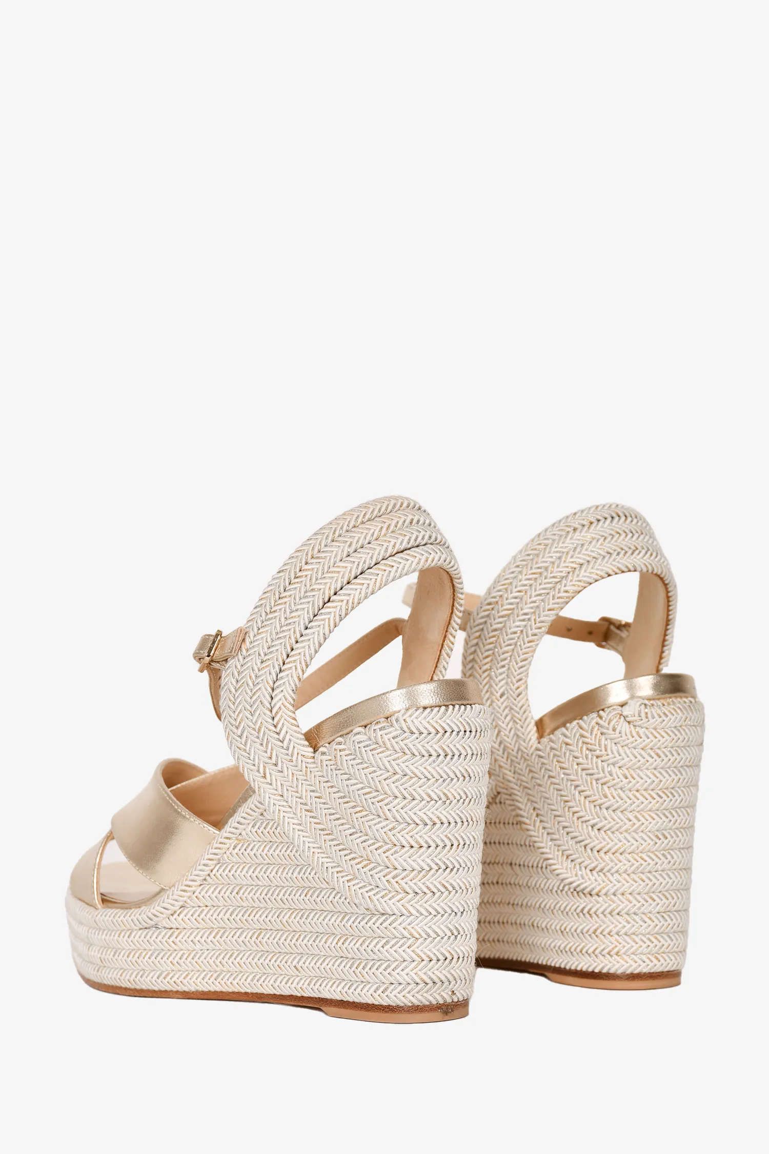 Jimmy Choo Gold Leather Wedge Espadrilles Size 37