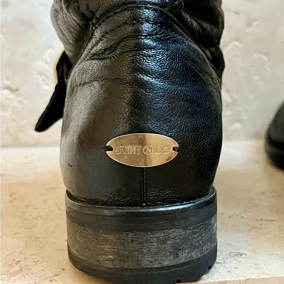 Jimmy Choo Men’s Fur Lined Leather Moto Boots, Black, 43 Euro, 10 US