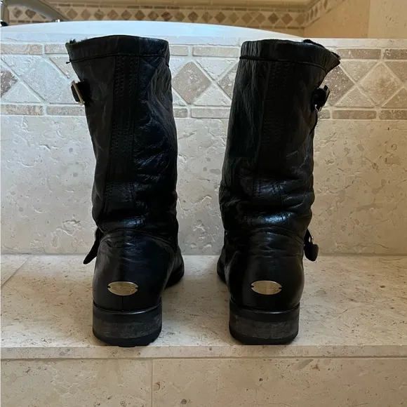 Jimmy Choo Men’s Fur Lined Leather Moto Boots, Black, 43 Euro, 10 US