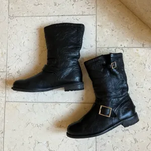 Jimmy Choo Men’s Fur Lined Leather Moto Boots, Black, 43 Euro, 10 US