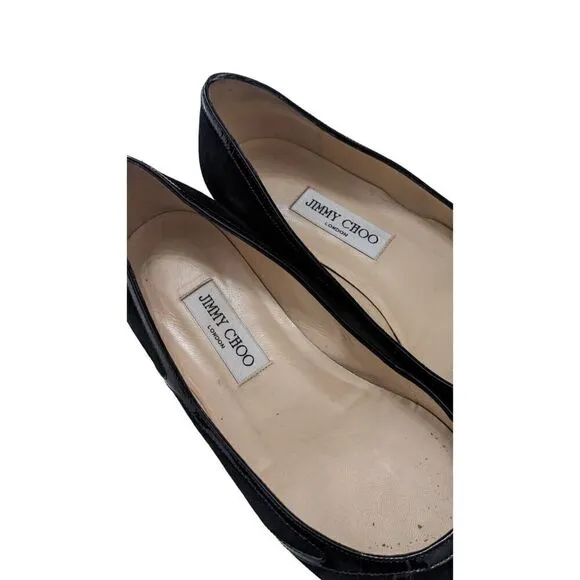 Jimmy Choo Suede Patent Leather Flats Black Pointy Toe EU39.5/US8