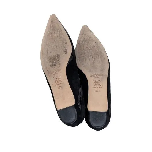 Jimmy Choo Suede Patent Leather Flats Black Pointy Toe EU39.5/US8
