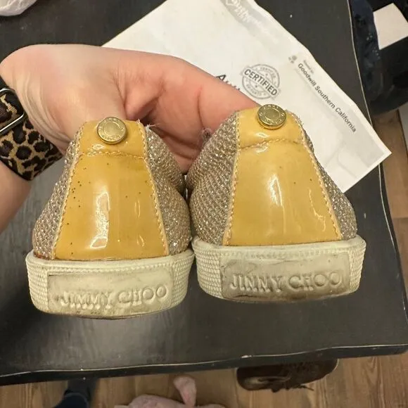Jimmy Choo Womens Mesh Overlay Metallic Slip On Sneakers Size 37