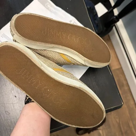 Jimmy Choo Womens Mesh Overlay Metallic Slip On Sneakers Size 37