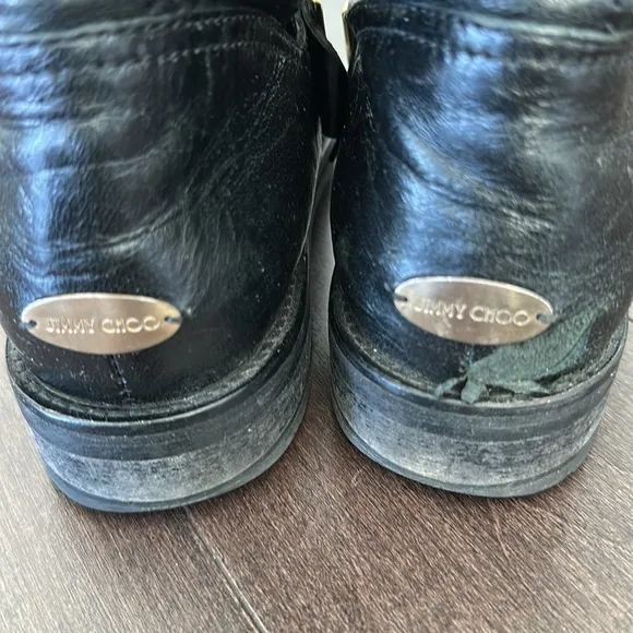 Jimmy Choo Youth Buckled Crinkled-Leather Black Ankle Boots Size 37
