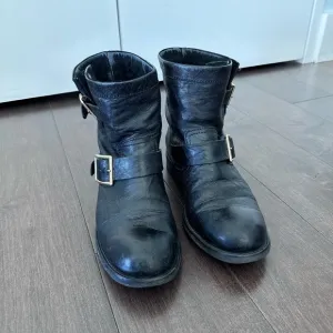 Jimmy Choo Youth Buckled Crinkled-Leather Black Ankle Boots Size 37
