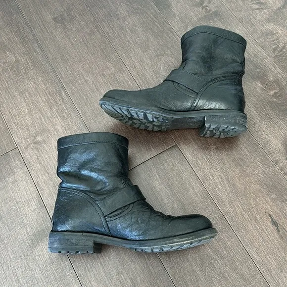 Jimmy Choo Youth Buckled Crinkled-Leather Black Ankle Boots Size 37