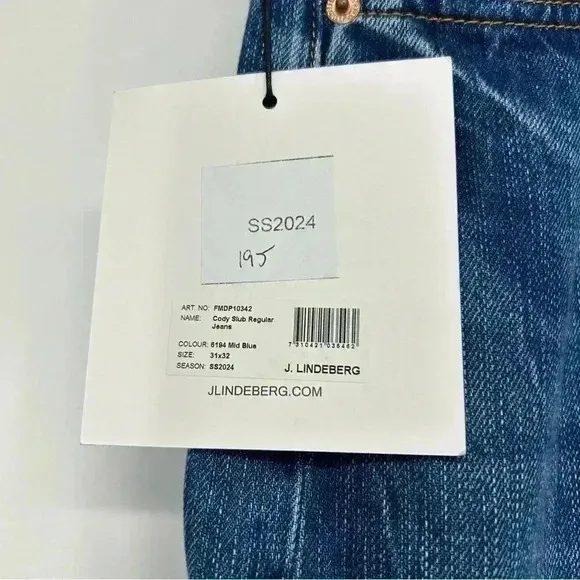 J.LINDEBERG JEANS MENS 31X32 WASH SLIM FIT DESIGNER PREMIUM DENIM NWT CODY SLUB