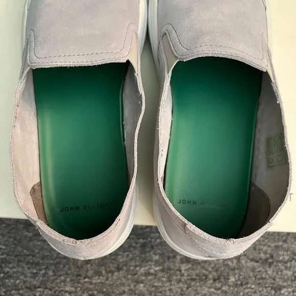 JOHN ELLIOTT Moon Grey Haze Low-Top Seude Slip-On Sneakers 41 NIB 9.5 10