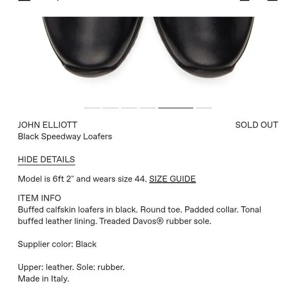 John Elliott Speedway Calf Leather Loafers in box with dustbag NIB