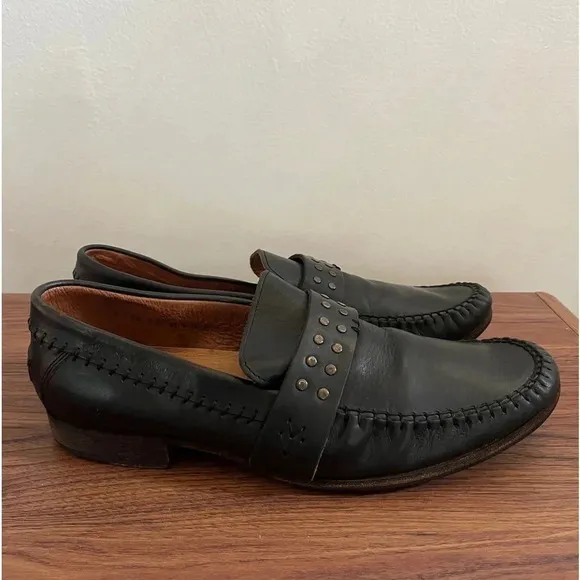John Varvatos Men’s 9 Studded Black Leather Glam Rock Loafers Handmade in Italy