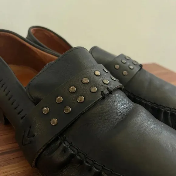 John Varvatos Men’s 9 Studded Black Leather Glam Rock Loafers Handmade in Italy
