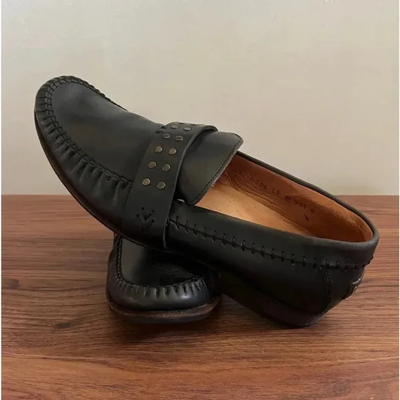 John Varvatos Men’s 9 Studded Black Leather Glam Rock Loafers Handmade in Italy