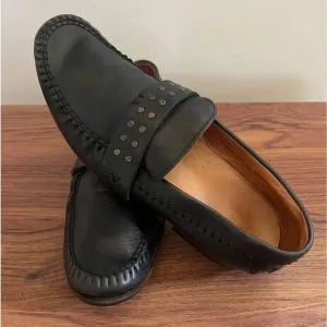 John Varvatos Men’s 9 Studded Black Leather Glam Rock Loafers Handmade in Italy