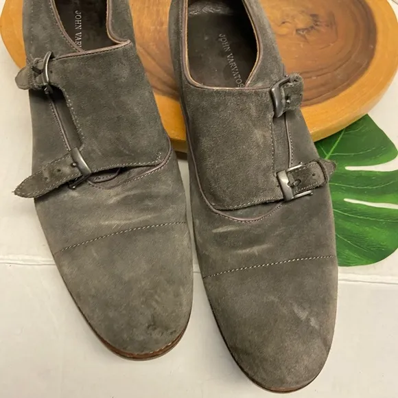 John Varvatos Smokey Grey Leather Buckled Oxford Loafers