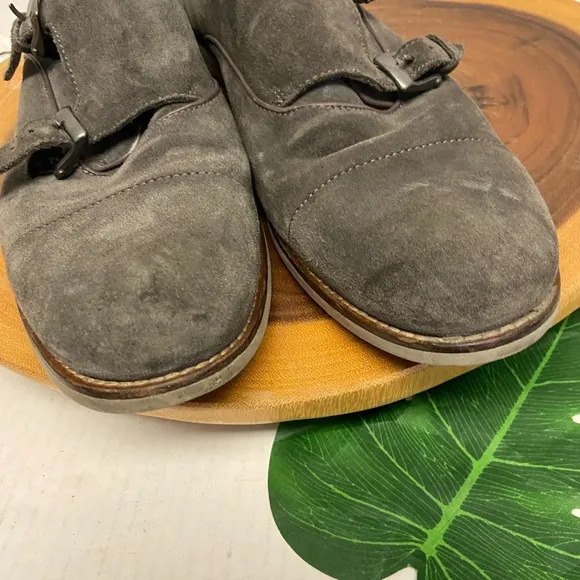 John Varvatos Smokey Grey Leather Buckled Oxford Loafers