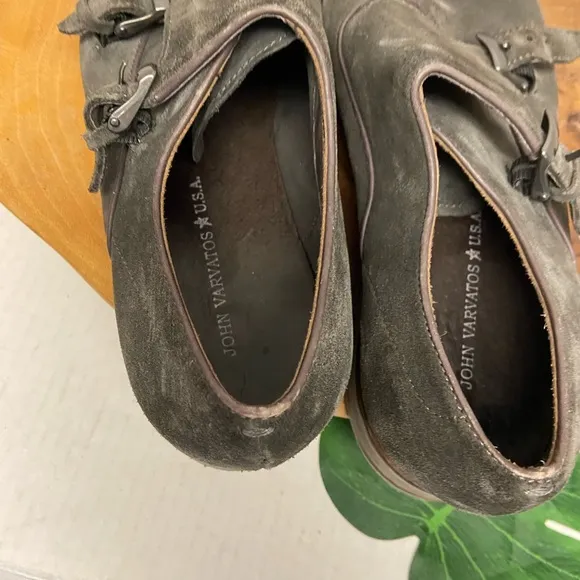 John Varvatos Smokey Grey Leather Buckled Oxford Loafers