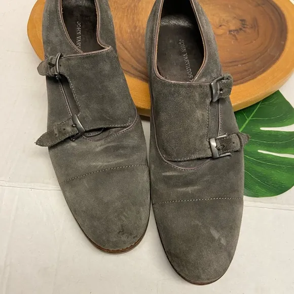 John Varvatos Smokey Grey Leather Buckled Oxford Loafers