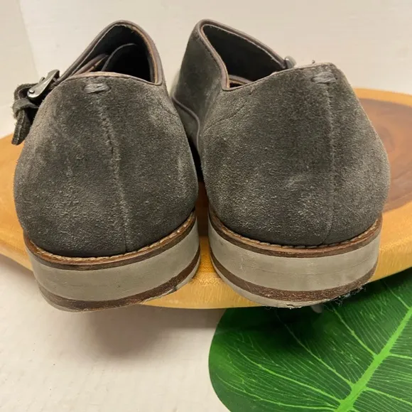John Varvatos Smokey Grey Leather Buckled Oxford Loafers