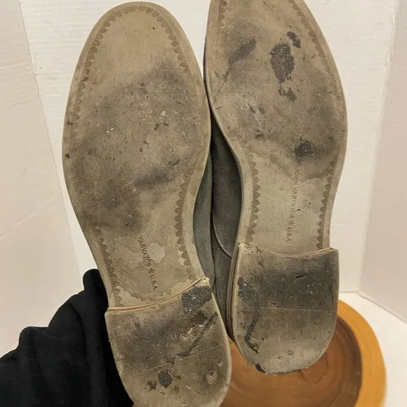 John Varvatos Smokey Grey Leather Buckled Oxford Loafers