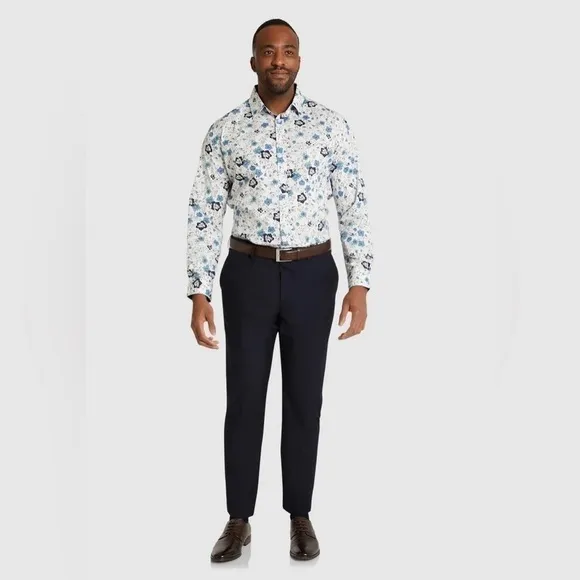 Johnny Bigg BLUE SHOREDITCH STRETCH PRINT SHIRT 6X NEW