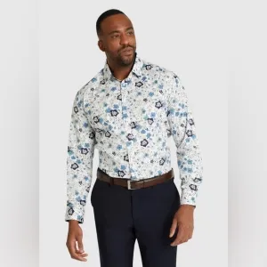 Johnny Bigg BLUE SHOREDITCH STRETCH PRINT SHIRT 6X NEW